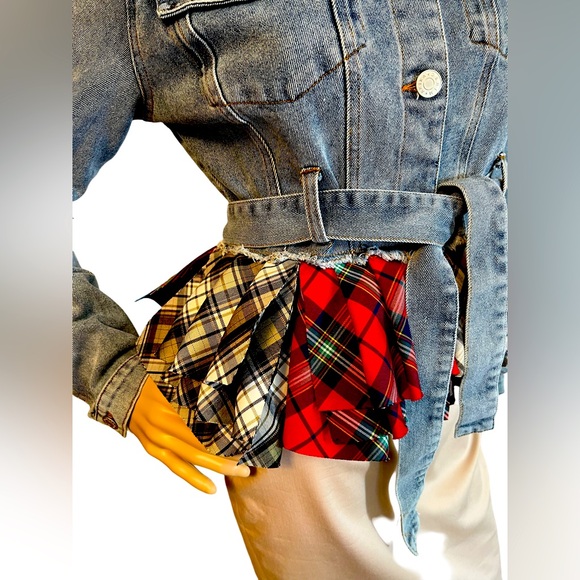 Akira NWT Size S Preppy Baby Girl Plaid Peplum Ruffled Denim Jacket (0486) - Picture 5 of 13